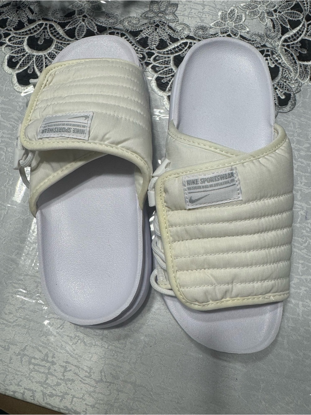 Nike White Quilted Slide Sandals